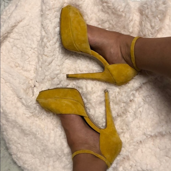 Mustard Yellow Suede Platform Heels - Picture 2 of 5